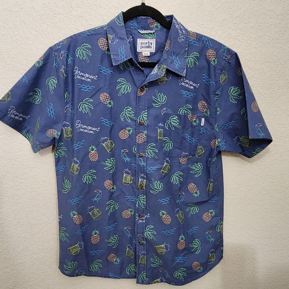 Party Pants Mens Medium Hawaiian Vacation-Themed Short Sleeve Button-Up Shirt mi